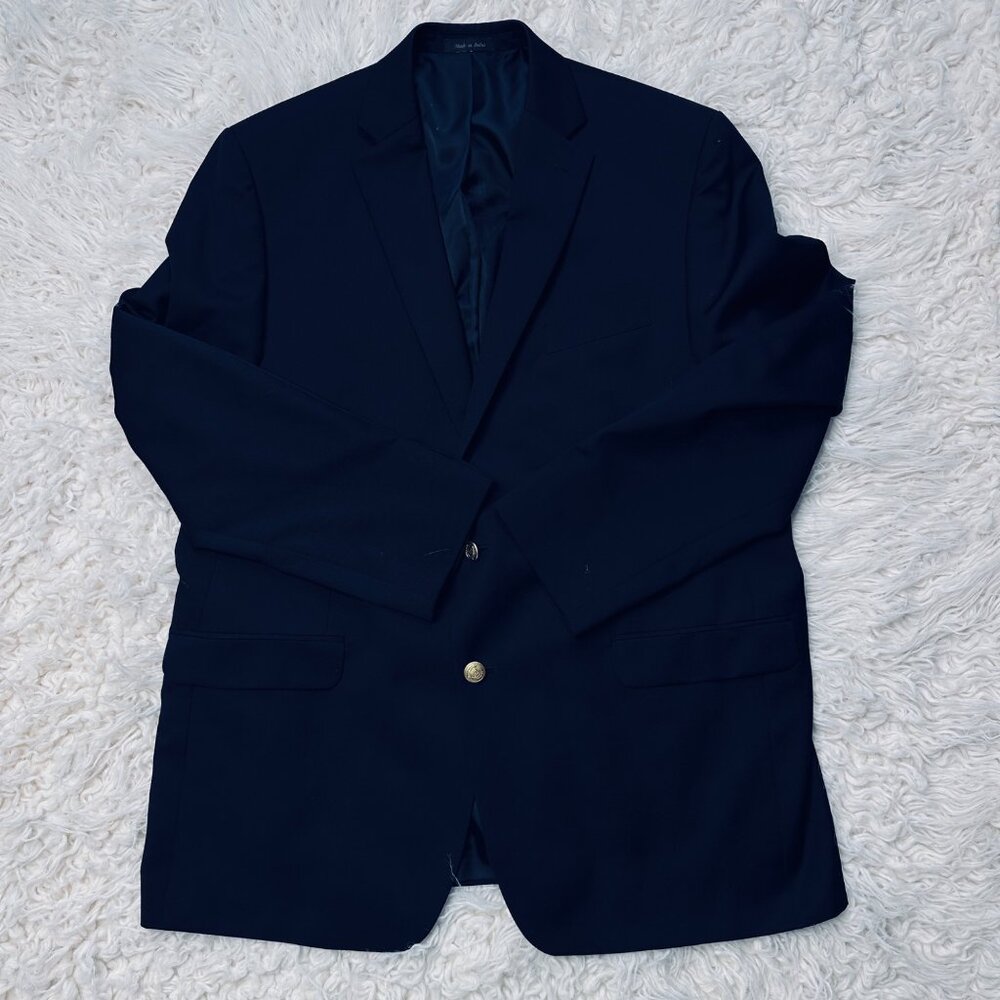 Chaps Ralph Lauren Jacket Blazer Mens 48L Navy Blue Sport Coat Gold Button Wool